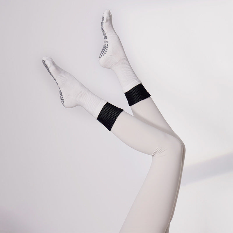 Contrast double-layer tummy control non-slip crew socks