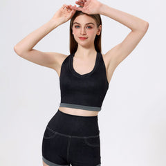 Imitation denim retro comfortable running fitness vest bra