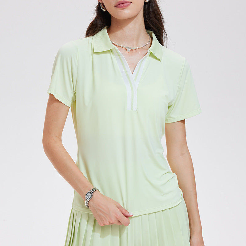 Casual loose V-neck quick-drying running tennis polo shirt