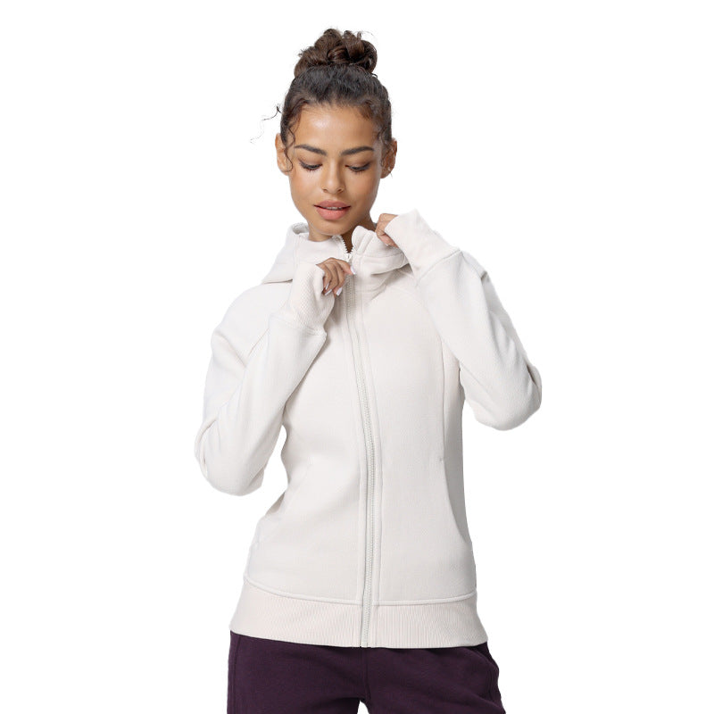Autumn and winter new fleece hooded sports fitness long-sleeved jacket
