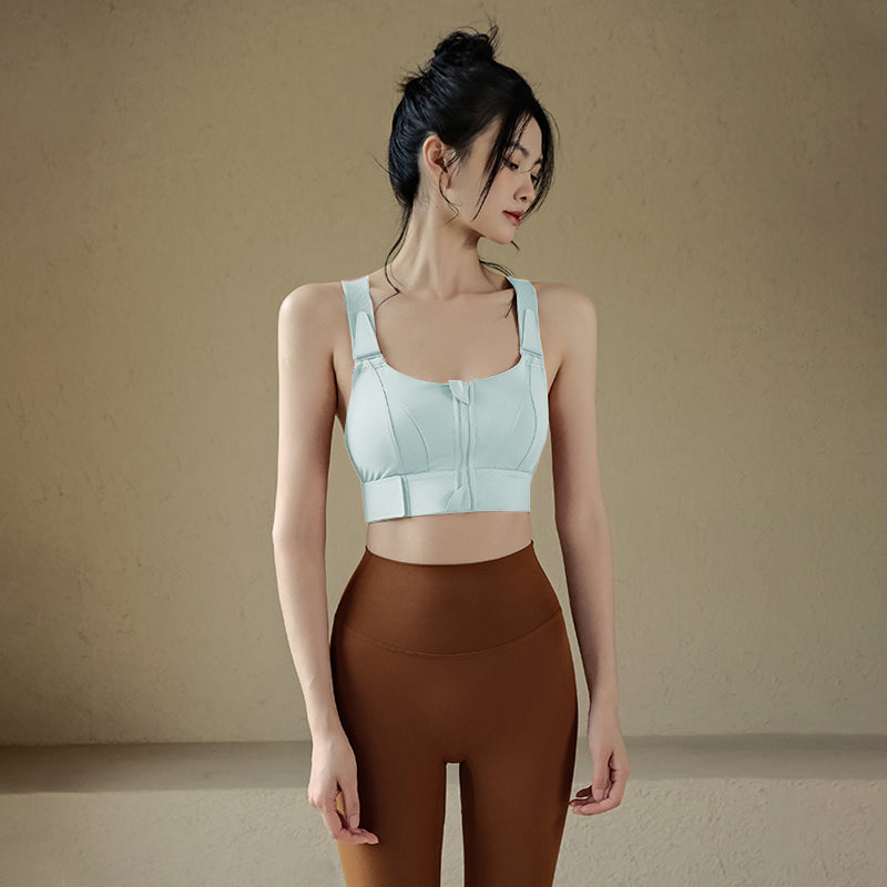 Front zipper high impact bra