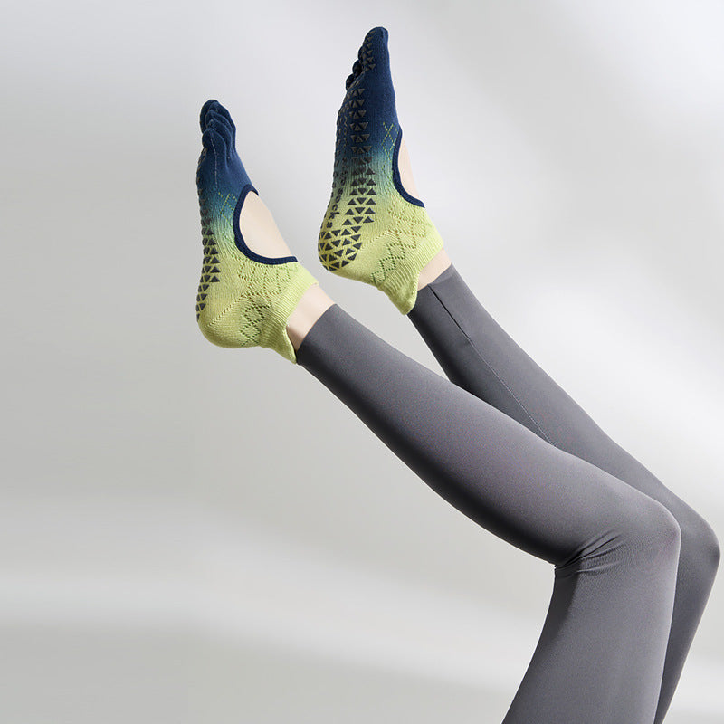 Gradient diamond breathable instep five-toe non-slip ankle socks