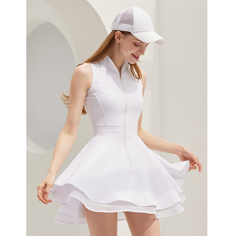 Lightweight sleeveless fluffy cake skirt zippered breathable golf dress