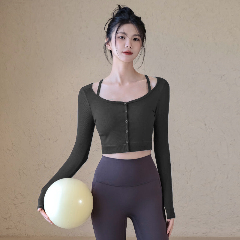 Fake two slim ribbed sports long sleeves