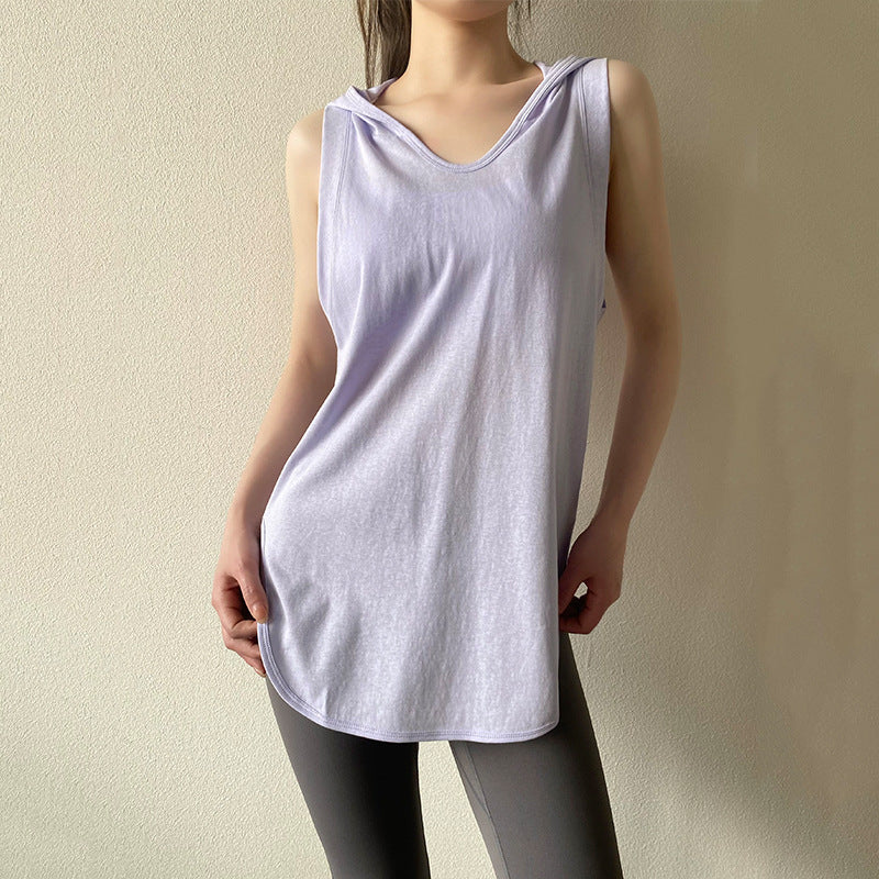 Sleeveless hooded sports vest cover-up
