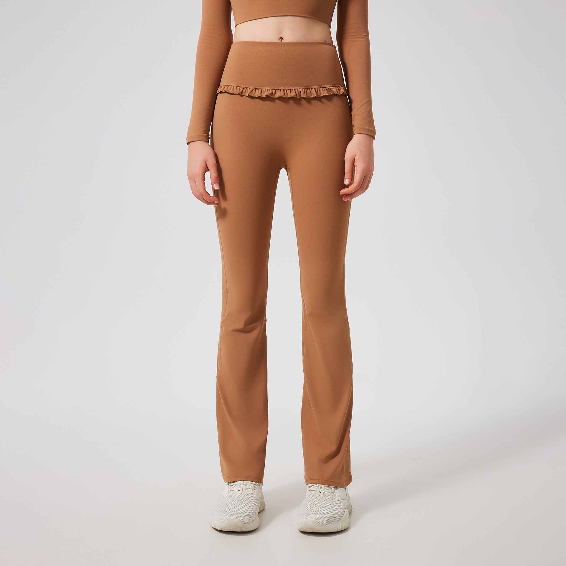 Ruffled slightly flared high-waisted slim slim breathable sports fitness pants