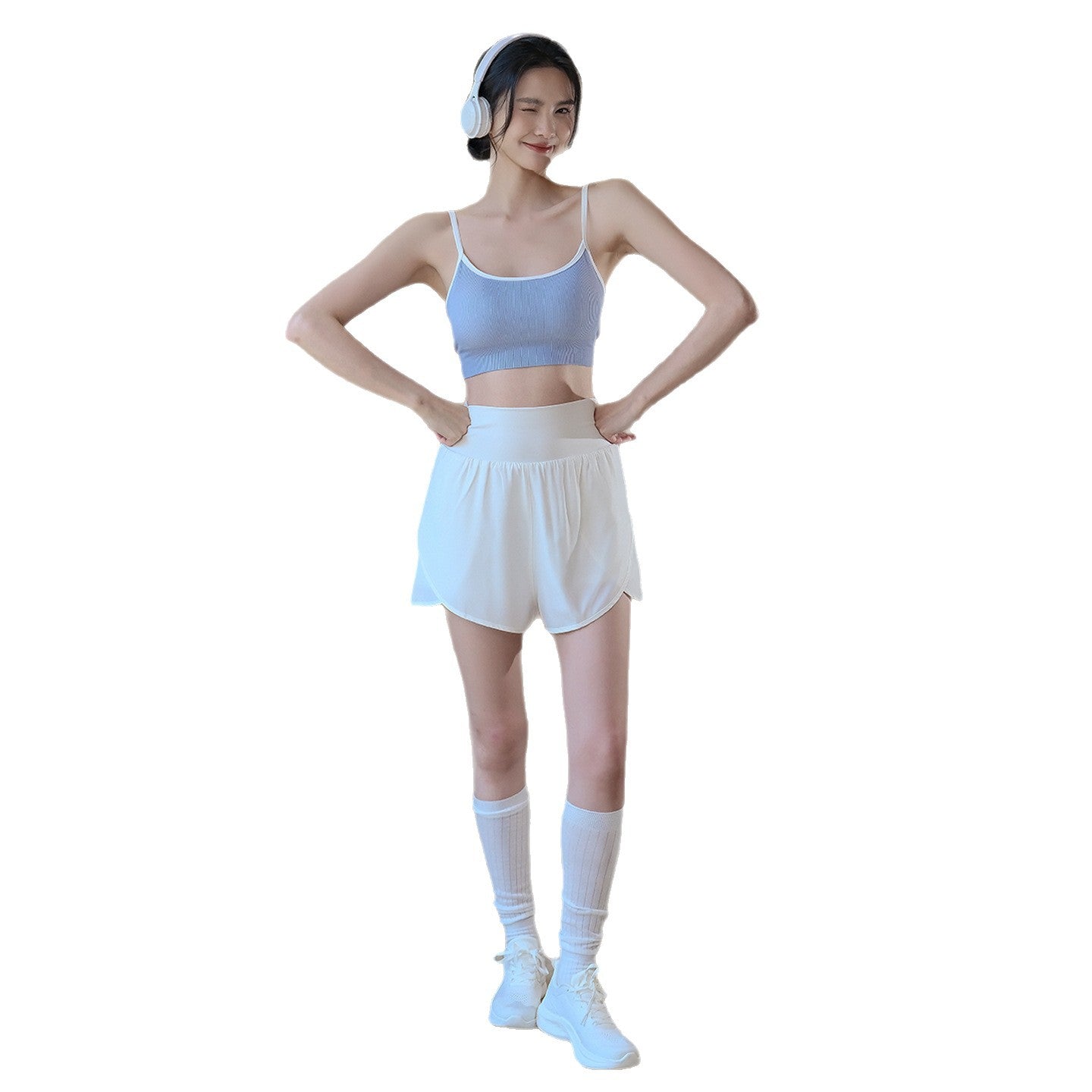 High-waisted, Anti-walking running training fitness sports breathable three-point pants