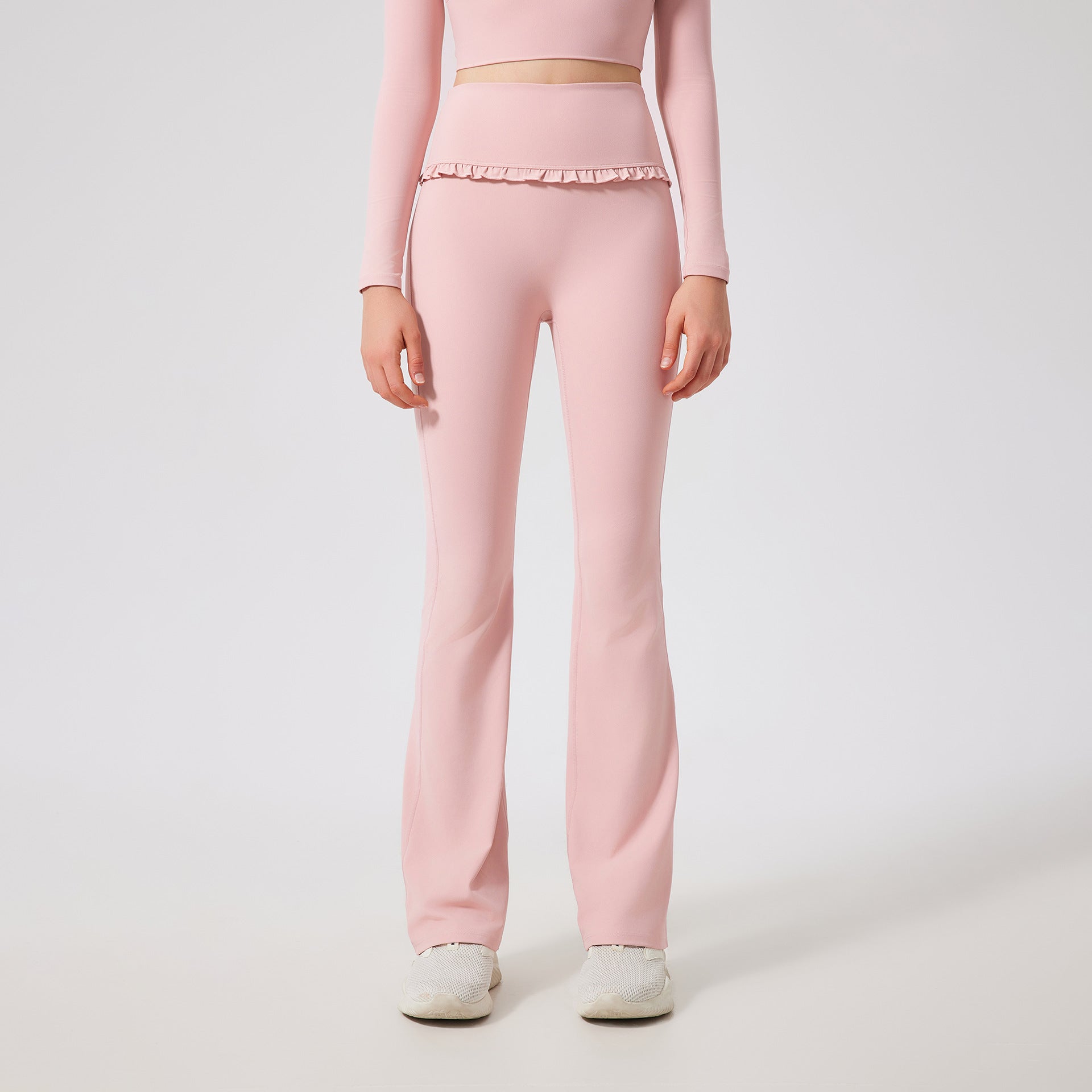 Ruffled slightly flared high-waisted slim slim breathable sports fitness pants