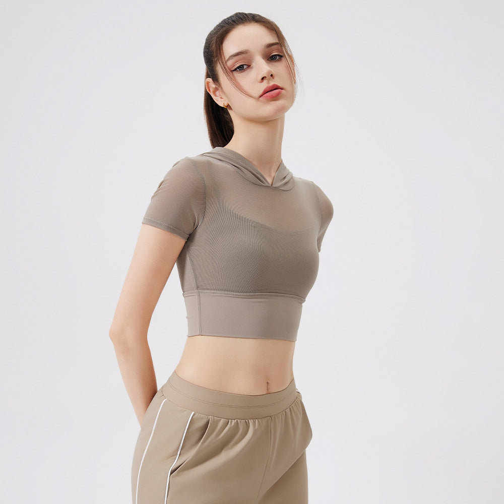 Hooded mesh running quick-drying sports short sleeves