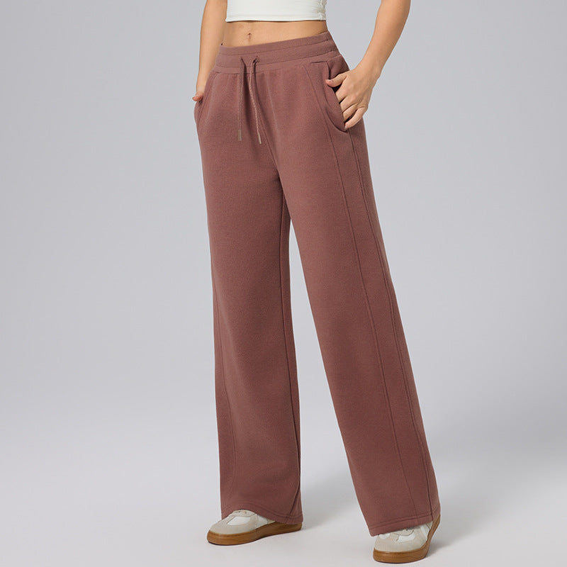 Autumn and winter high-waisted commuting versatility fleece sports wide-leg pants