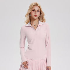 Quick-drying V-neck simple retro polo shirt long-sleeved top