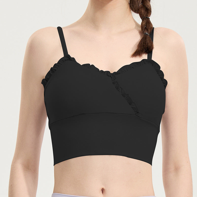 Ruffled shock-absorbing running sports bra
