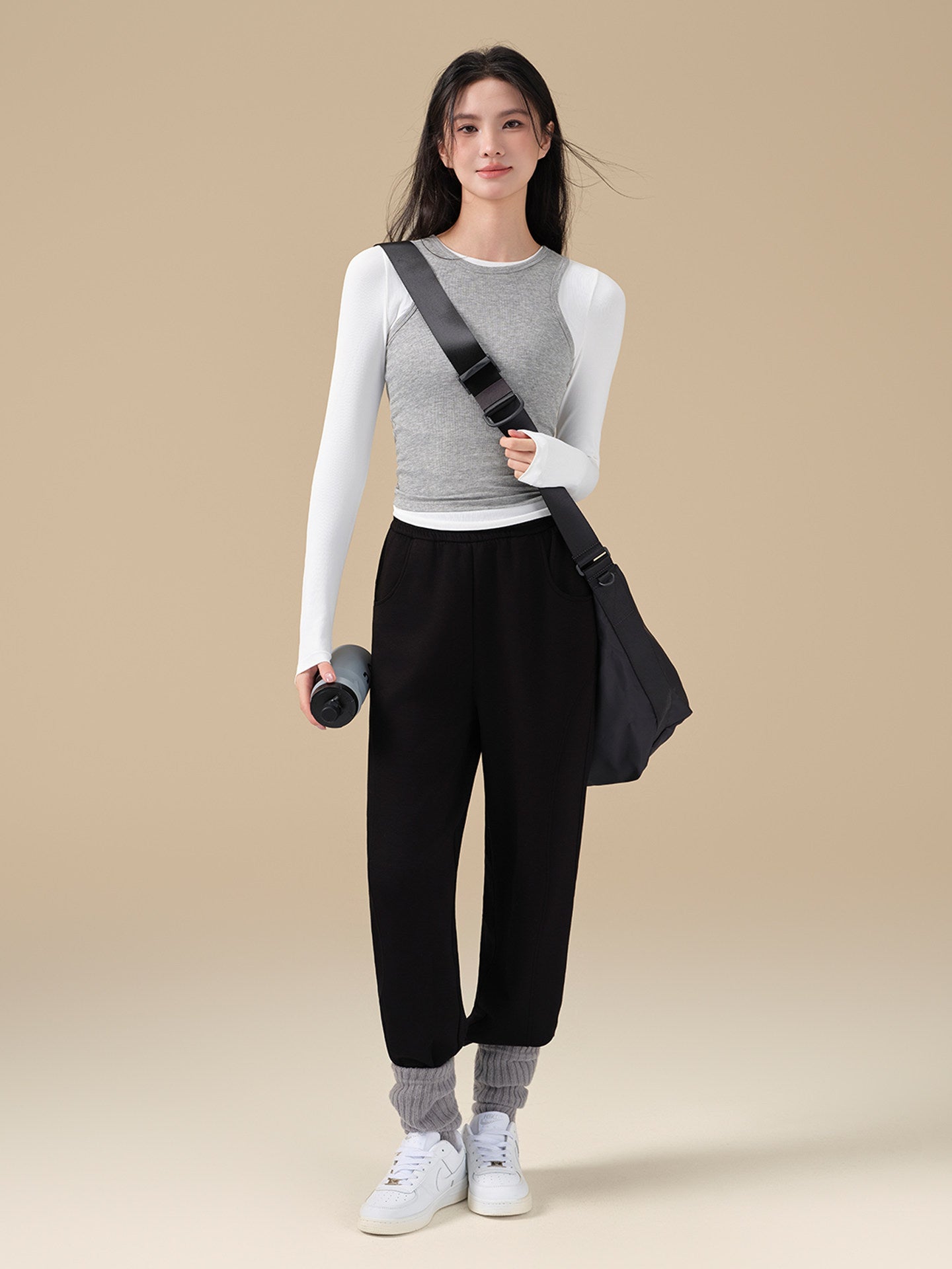 New nude breathable wide-leg casual sports trousers for autumn and winter