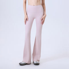 High-waisted faux leather non-marking anti-roll hem sports flared pants