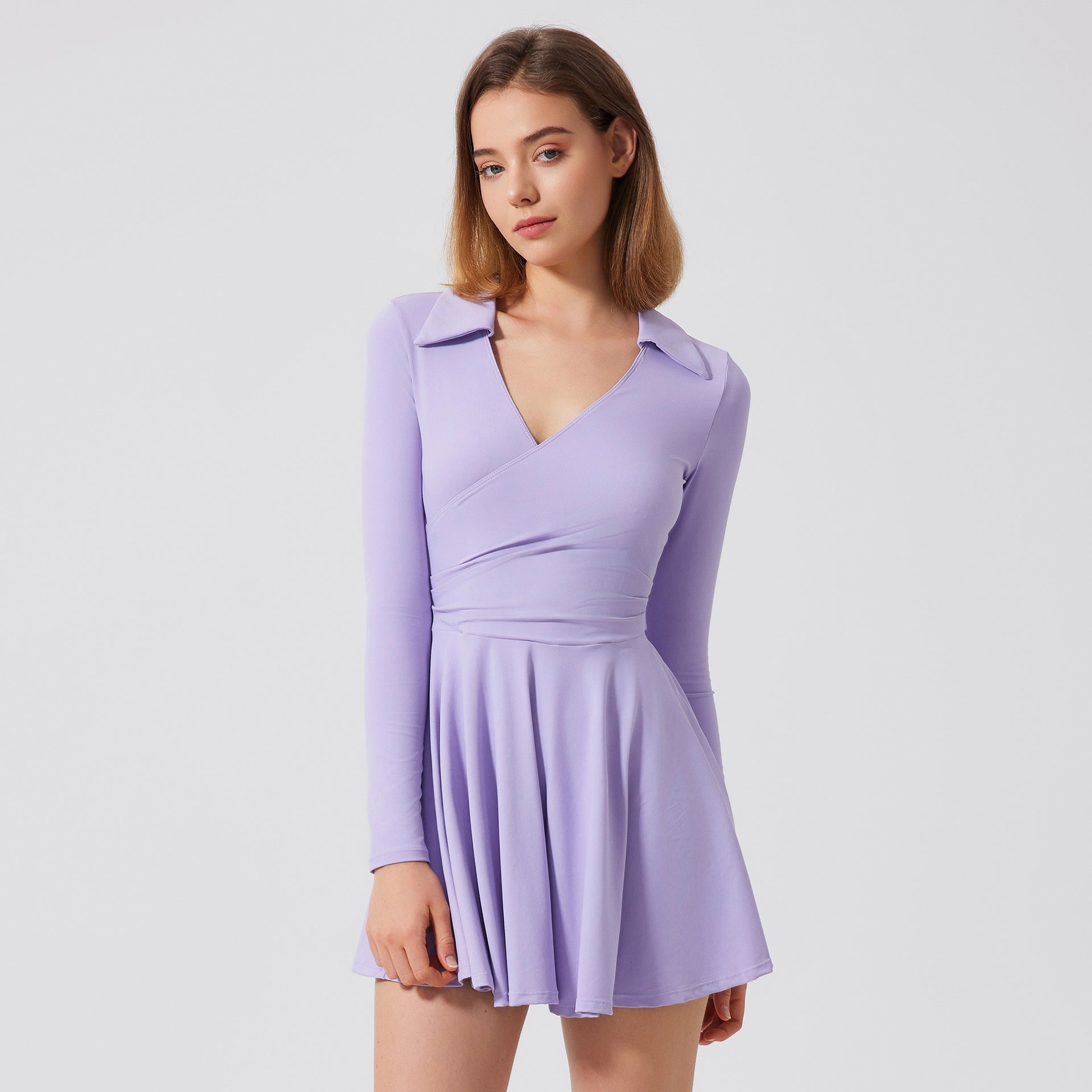 Nude, Breathable, Anti-walking fake, Two pieces of running, Sports, Fitness, Long-sleeved badminton tennis skirt