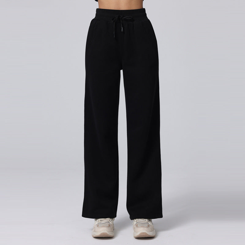 Autumn and winter high-waisted commuting versatility fleece sports wide-leg pants