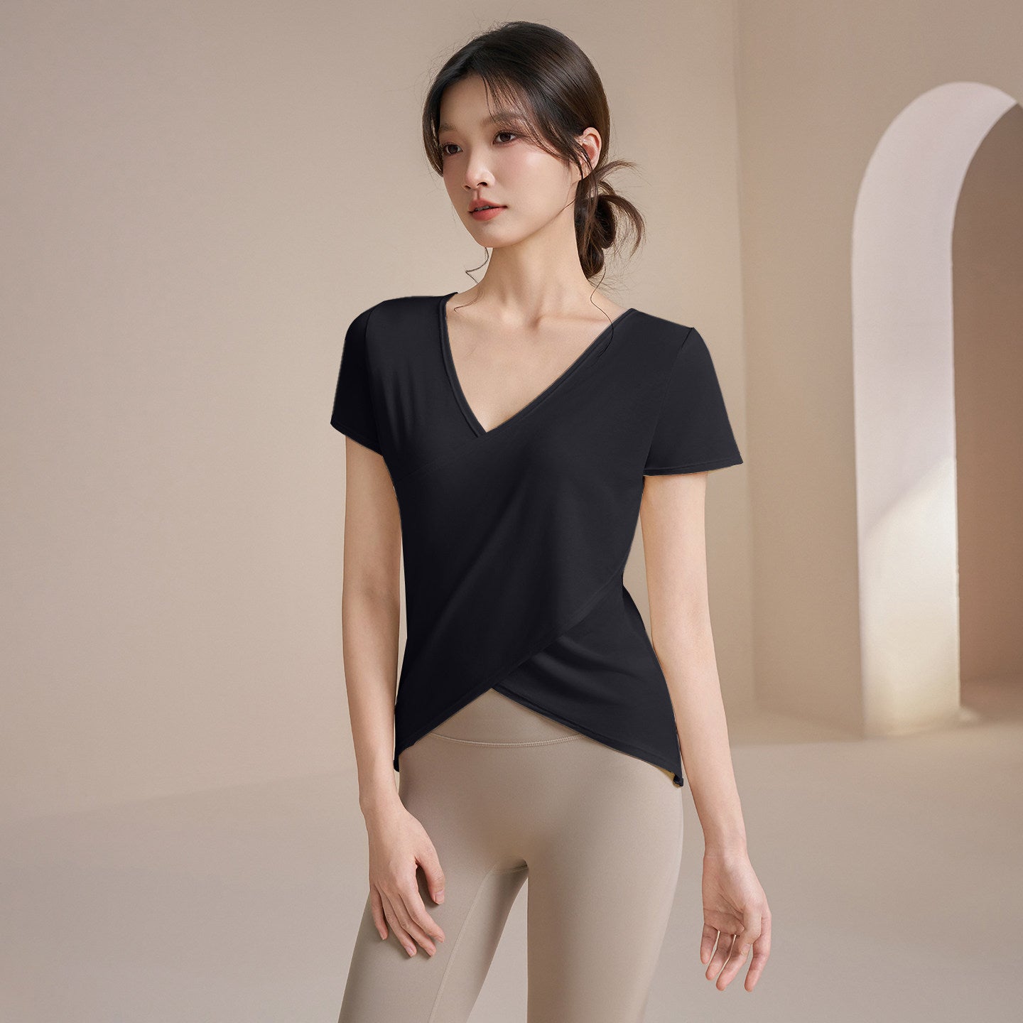 Loose slimming cross-back short-sleeved T-shirt