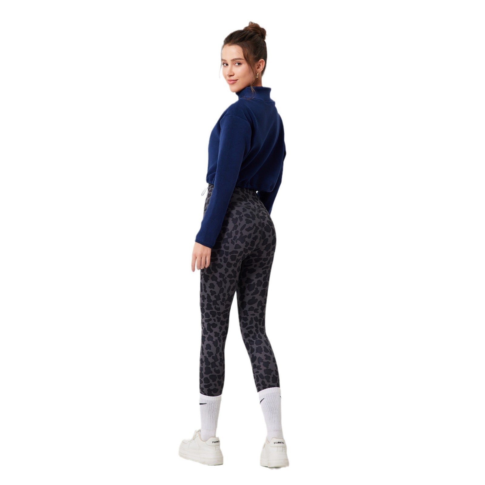 Plush seamless nude warm high-waisted hip-lifting leopard print pants
