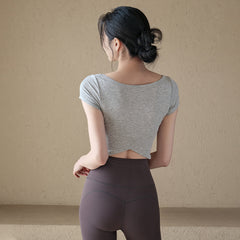 Pleated waist is versatile to look slimmer and breathable, Sports and fitness tops with short sleeves