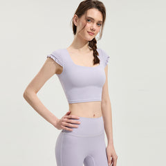 Square collar and ruffle sleeves fixed cup short sleeves