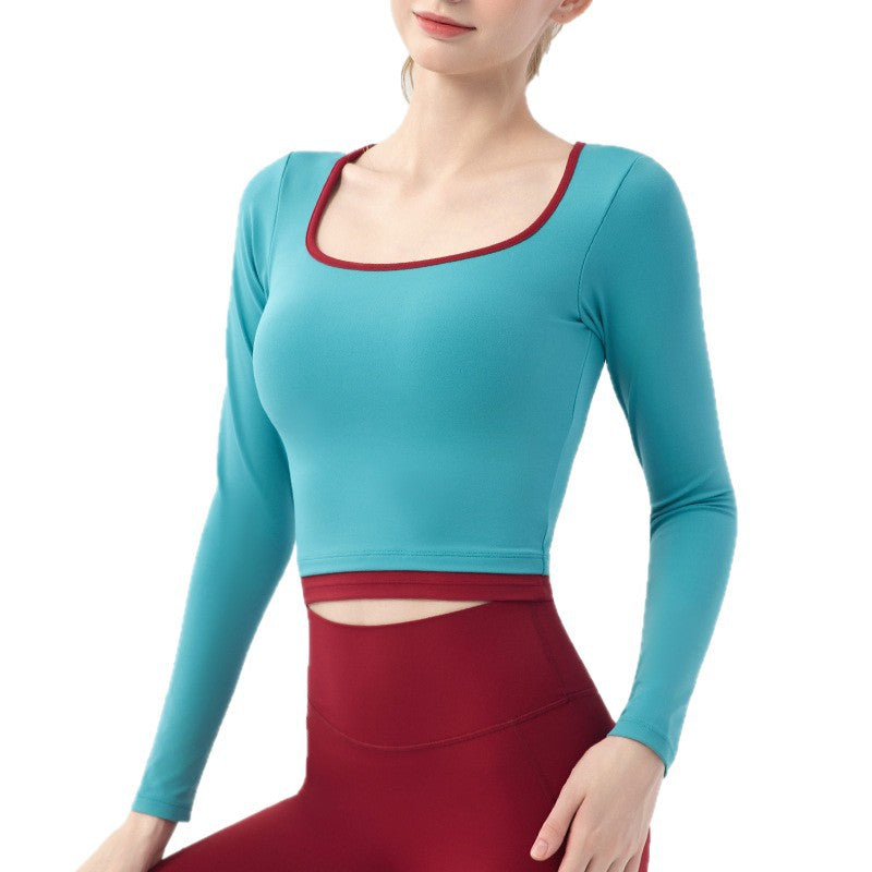 New contrasting fake two-piece Pilates running sports fitness long-sleeved top