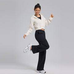 Autumn and winter cropped fleece casual sports hooded jacket