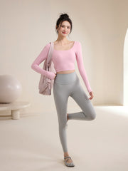 Criss-cross Back U-Neck Yoga Long Sleeve Top