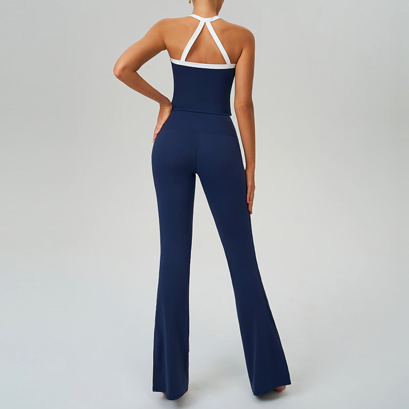 Contrasting high-waisted quick-drying running fitness bootcut pants