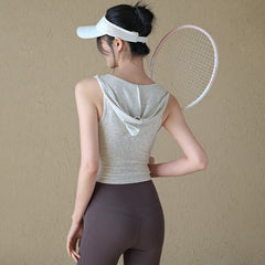 Hooded V-neck, Sleeveless casual running, Sports fitness vest, T-shirt, Smock, Short sleeves