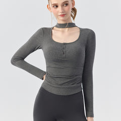 Design hot girl sexy neck running sports fitness yoga long sleeve top