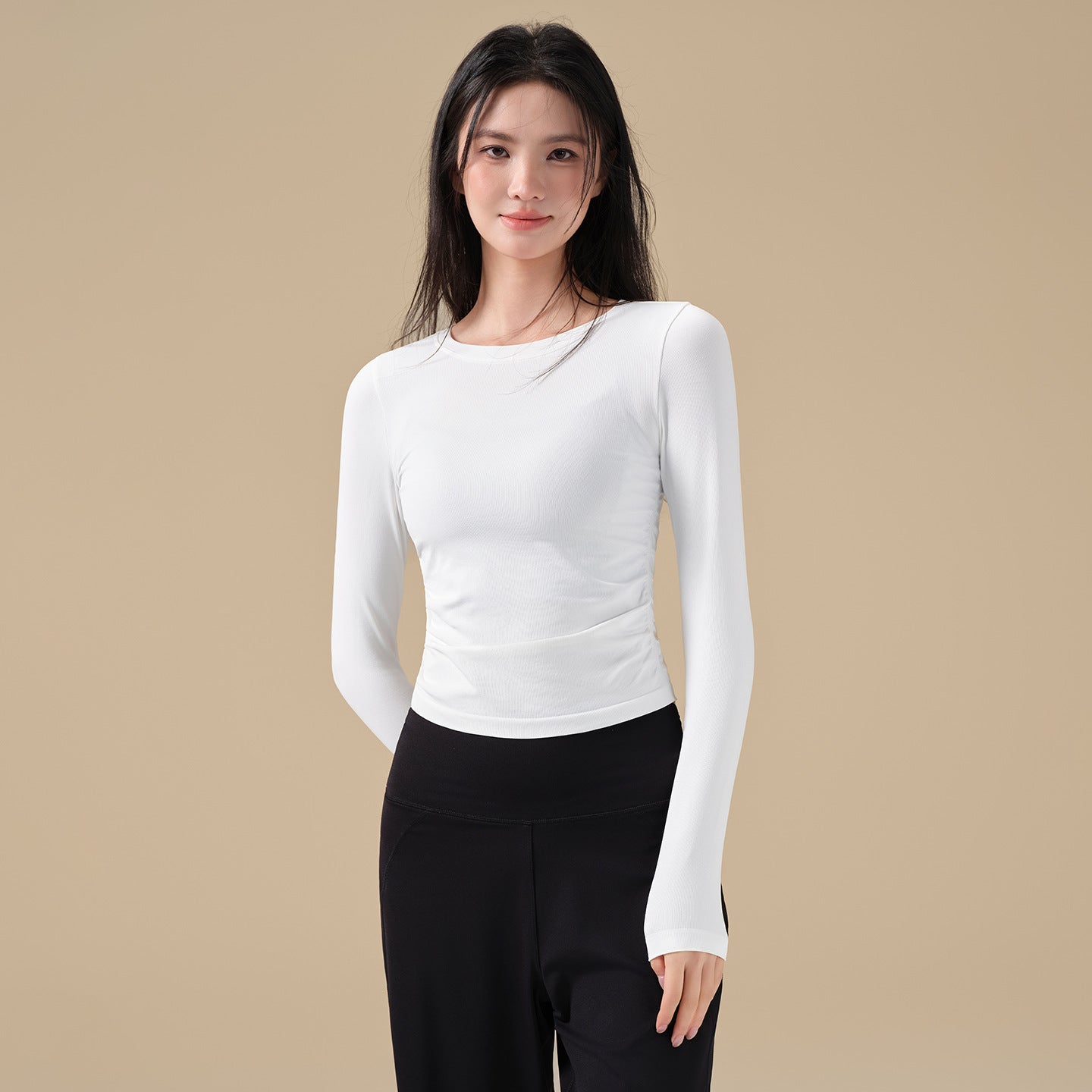 Pleated slim and breathable sports T-shirt