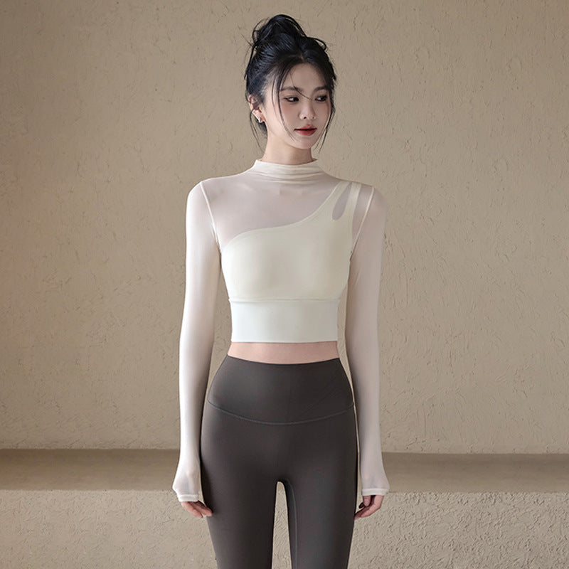 Mesh fake two pieces with chest pads and long sleeves