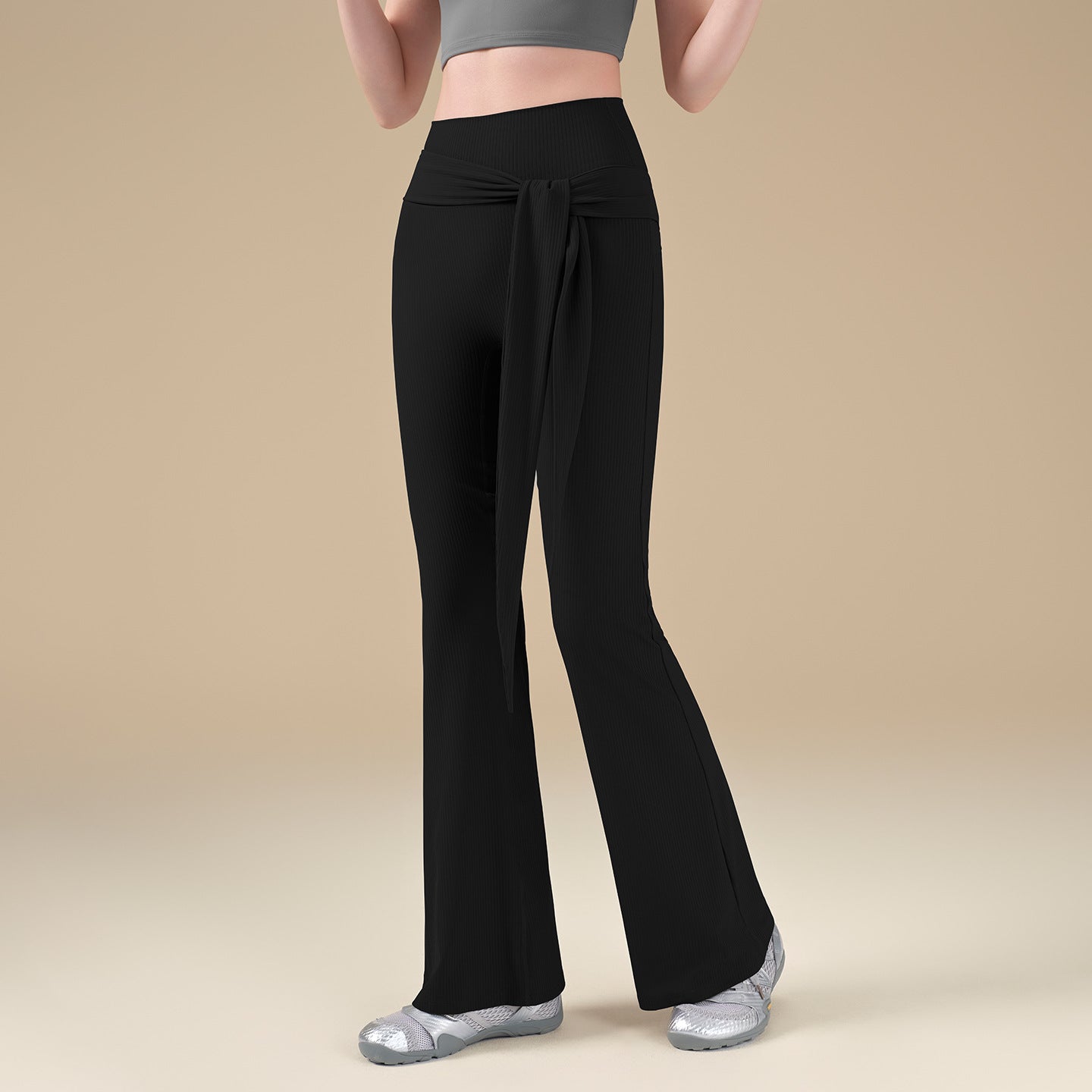 New high-elastic threaded bootcut pants personalized strap Pilates gym pants