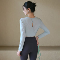 Hollow beautiful back yoga top with long sleeves