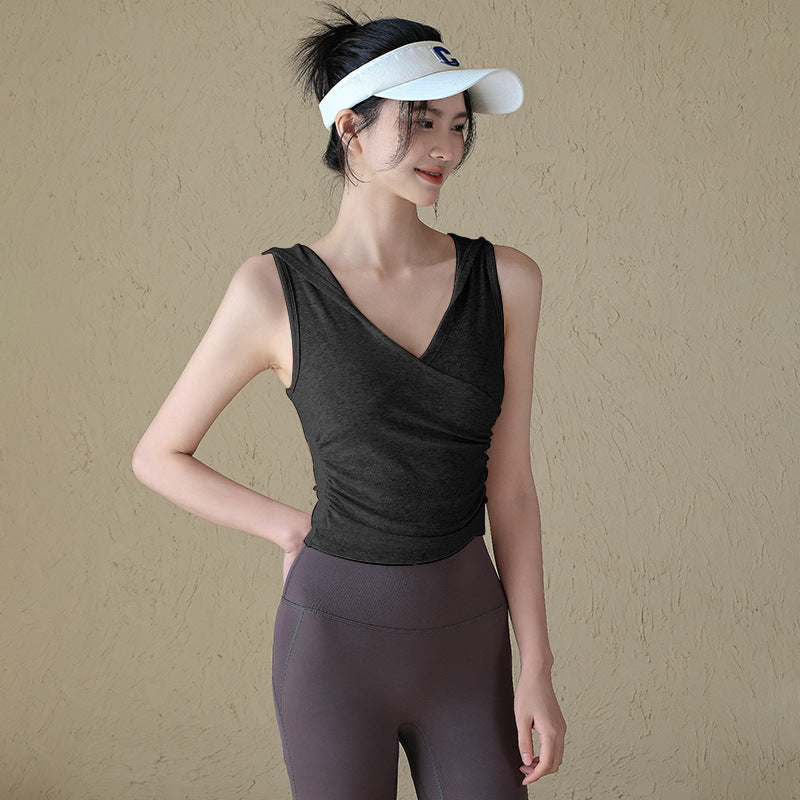 Hooded V-neck, Sleeveless casual running, Sports fitness vest, T-shirt, Smock, Short sleeves