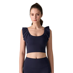 Ruffled nude antibacterial sleeveless yoga sports U-shaped beautiful back bra