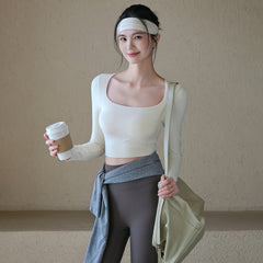 With chest pad, Yoga mesh beautiful back and long sleeves