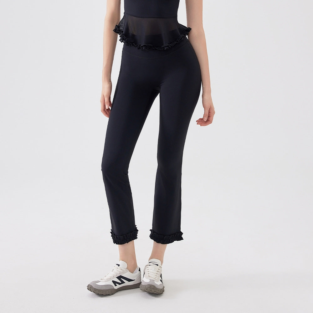 High-waisted lace slim slim hip lifting sports cropped pants