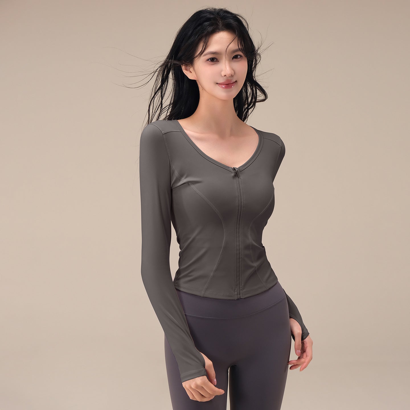 Autumn zippered cardigan slim slimming fitness long-sleeved jacket