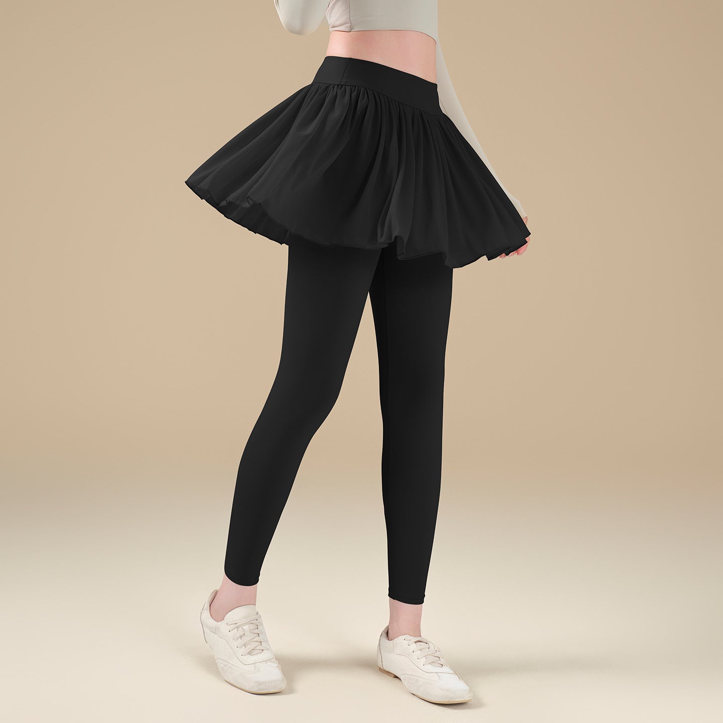Fake two high-waisted stretch mesh yoga trousers