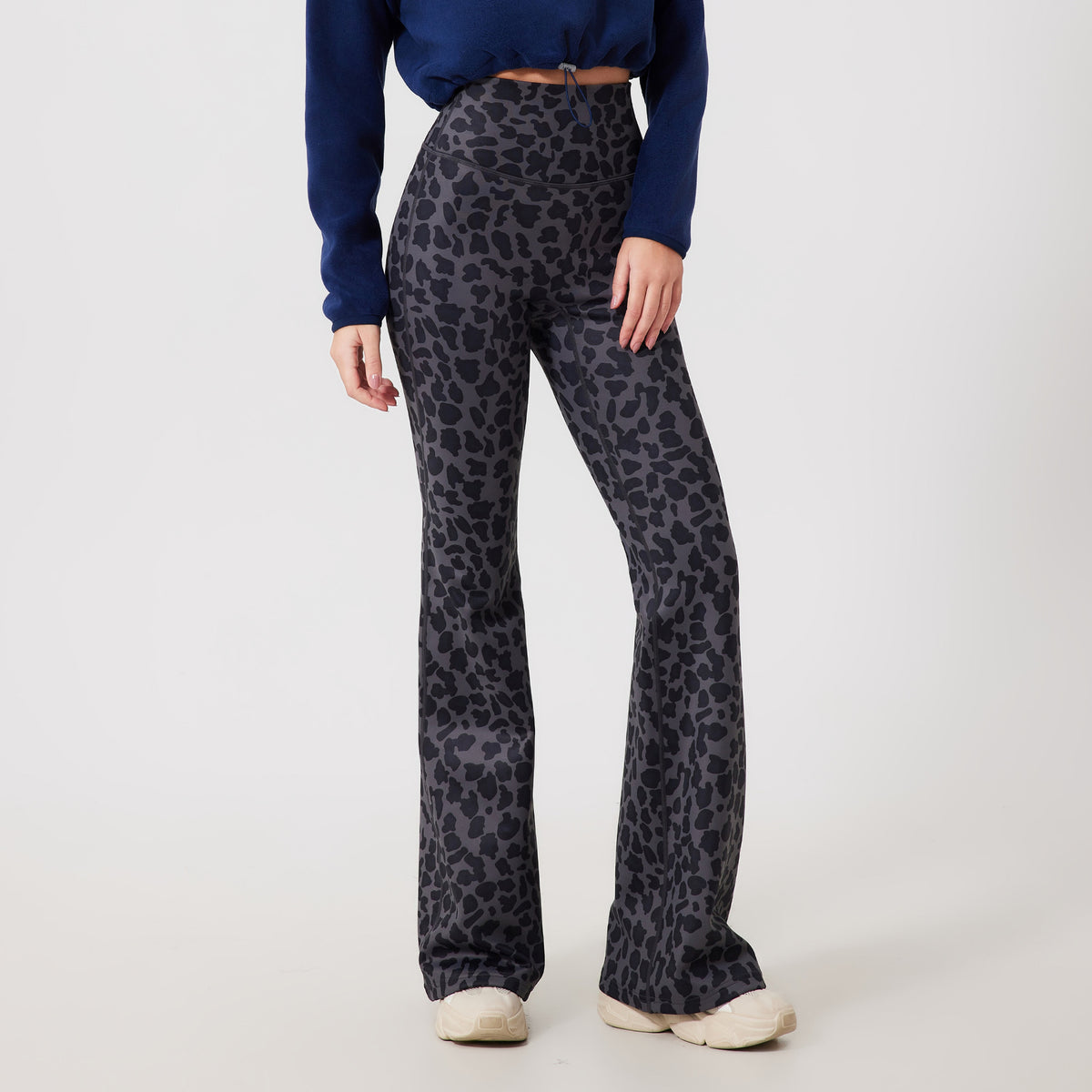 Leopard print fleece warm high-waisted bell bottoms