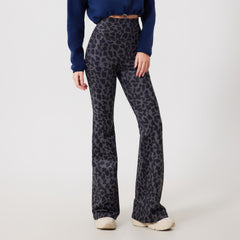 Leopard print fleece warm high-waisted bell bottoms