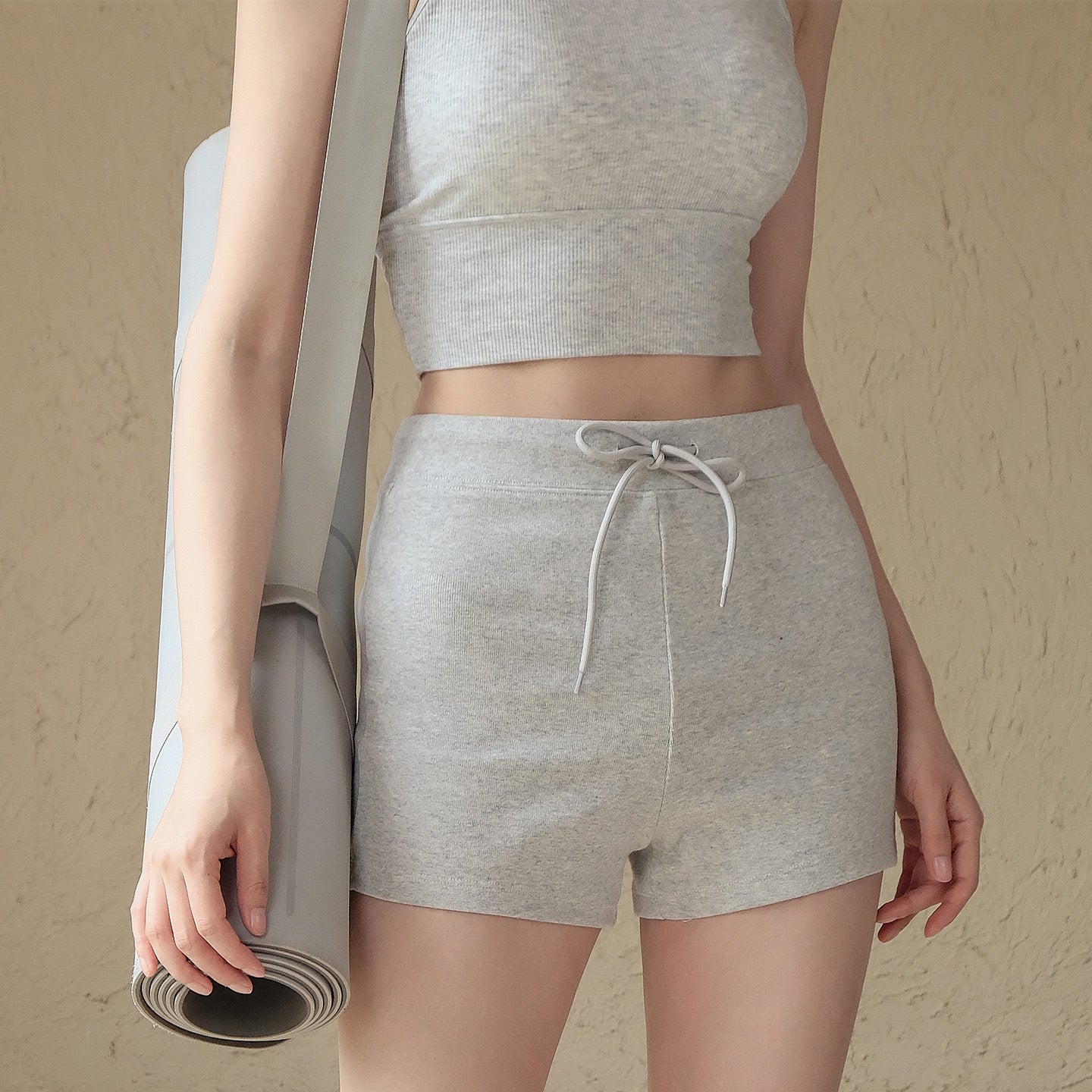 Nude, Breathable, Drawstring running training three-point pants