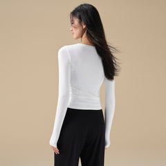 Pleated slim and breathable sports T-shirt