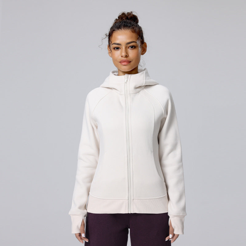 Autumn and winter new fleece hooded sports fitness long-sleeved jacket