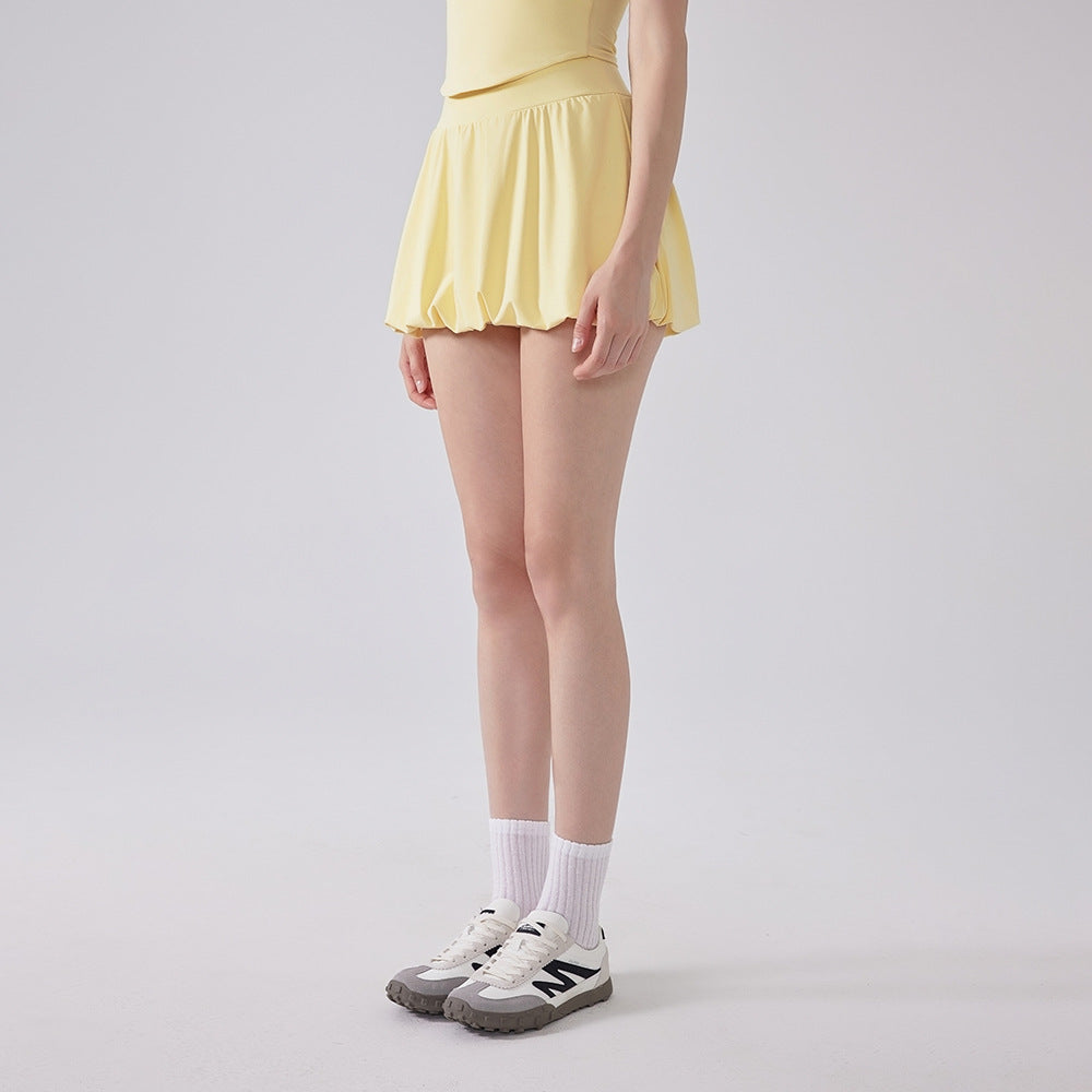 Nude high-waisted anti-walking tutu skirt running sports tennis skirt