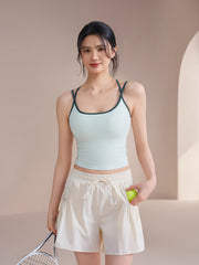 Contrasting spaghetti straps crossover beauty back fitness vest