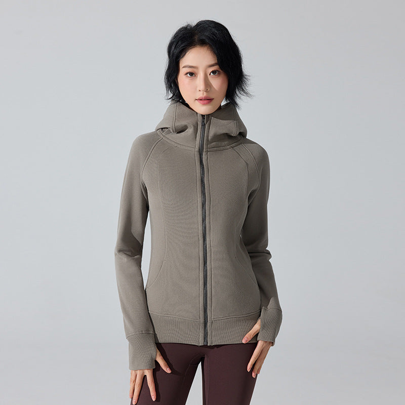 New thickened warm hooded turtleneck gym jacket