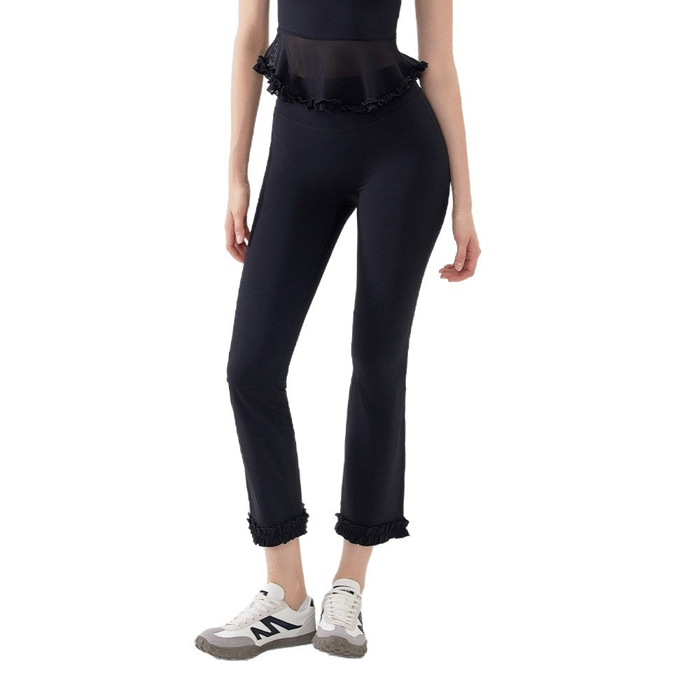 High-waisted lace slim slim hip lifting sports cropped pants