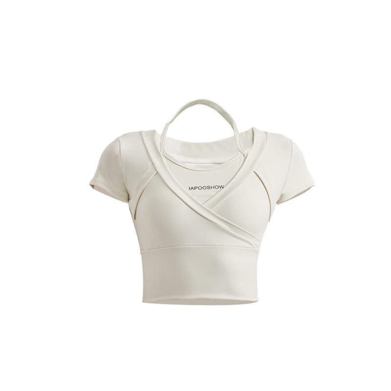 Fake two nude quick-drying slimming fitness T-shirts